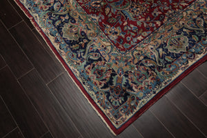 8'1''x10' Hand Knotted 100% Wool Vintage Mashad Traditional Oriental Area Rug Maroon, Navy Color