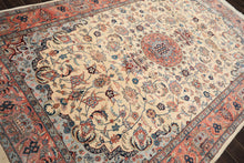 6x10 Ivory, Rose, Blue Color Hand Knotted Indo Tabriz New Zealand Wool Traditional Oriental Rug
