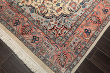 6x10 Ivory, Rose, Blue Color Hand Knotted Indo Tabriz New Zealand Wool Traditional Oriental Rug
