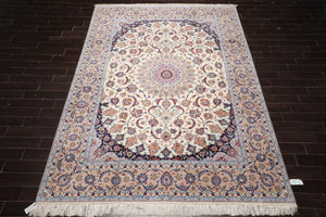 9x12 Cream, Taupe Hand Knotted Isfahan Wool and Silk Traditional 400 KPSI Oriental Area Rug