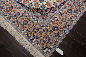 9x12 Cream, Taupe Hand Knotted Isfahan Wool and Silk Traditional 400 KPSI Oriental Area Rug