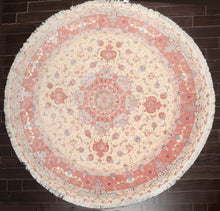 Round Hand Knotted Wool and Silk Traditional 350 KPSI Oriental Area Rug Ivory, Blush Color