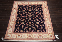 5x7 Hand Knotted Persian Wool and Silk Tabriz 300 KPSI Traditional Oriental Area Rug Blue,Ivory Color