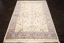 9x12 Ivory, Faded Lavender, Sage Color Hand Knotted Indo Kashan Wool Traditional Oriental Rug