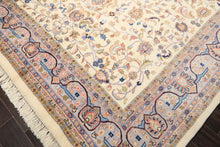 9x12 Ivory, Faded Lavender, Sage Color Hand Knotted Indo Kashan Wool Traditional Oriental Rug