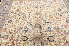 9x12 Ivory, Faded Lavender, Sage Color Hand Knotted Indo Kashan Wool Traditional Oriental Rug