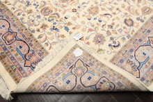 9x12 Ivory, Faded Lavender, Sage Color Hand Knotted Indo Kashan Wool Traditional Oriental Rug