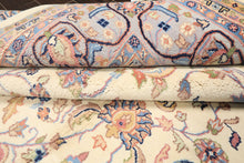 9x12 Ivory, Faded Lavender, Sage Color Hand Knotted Indo Kashan Wool Traditional Oriental Rug