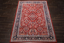 6x9 Red, Navy, Ivory Color Hand Knotted Indo Kashan New Zealand Wool Traditional Oriental Rug