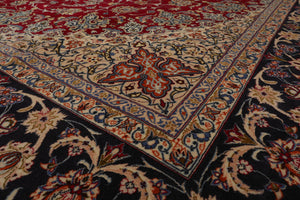 10x14 Red, Navy Hand Knotted Wool and Silk Traditional 350 KPSI Isfahan Master weaver Oriental Area Rug
