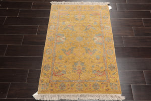 2' 8''x4' Hand Knotted 100% Wool Agra Traditional Oriental Area Rug Gold, Aqua Color