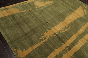 7'8''x9'9'' Hand Knotted Tibetan 100% Wool Michaelian & Kohlberg Modern & Contemporary Oriental Area Rug Green, Muted Gold Color