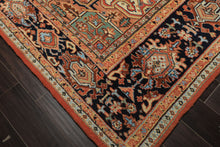 9x12 Burnt Orange, Navy, Ivory Color Hand Knotted Heriz Wool Traditional Oriental Rug