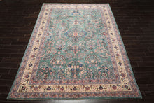 9x12 Turquoise, Ivory, Navy Color Hand Knotted Sarouk Wool Traditional Oriental Rug