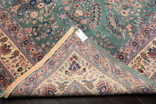 9x12 Turquoise, Ivory, Navy Color Hand Knotted Sarouk Wool Traditional Oriental Rug