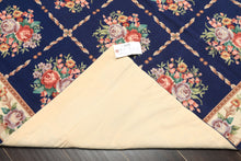 4x6 Navy, Ivory, Green Color Hand Knotted French Aubusson Needlepoint Wool Traditional Oriental Rug