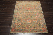 6x8'3 Moss, Burnt Orange, Gold Color Hand Knotted Oushak Wool Arts & Crafts Oriental Rug