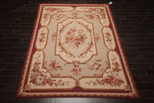 7x10 Ivory, Beige, Burgundy Color Hand Woven French Aubusson Needlepoint  Wool Traditional Oriental Rug