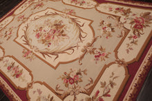 7x10 Ivory, Beige, Burgundy Color Hand Woven French Aubusson Needlepoint  Wool Traditional Oriental Rug