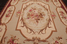 7x10 Ivory, Beige, Burgundy Color Hand Woven French Aubusson Needlepoint  Wool Traditional Oriental Rug