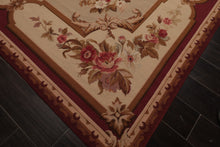 7x10 Ivory, Beige, Burgundy Color Hand Woven French Aubusson Needlepoint  Wool Traditional Oriental Rug