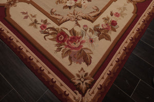7x10 Ivory, Beige, Burgundy Color Hand Woven French Aubusson Needlepoint  Wool Traditional Oriental Rug
