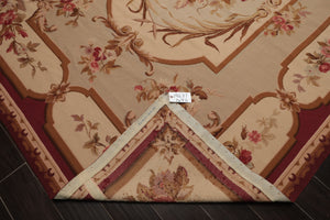 7x10 Ivory, Beige, Burgundy Color Hand Woven French Aubusson Needlepoint  Wool Traditional Oriental Rug