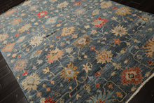 7x9 Navy, Gold, Coral Color Hand Knotted Oushak Wool Transitional Oriental Rug