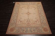 8x10 Beige, Slate, Rose Color Hand Woven French Aubusson Needlepoint  Wool Traditional Oriental Rug
