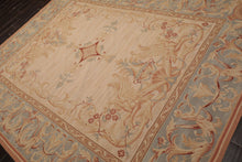 8x10 Beige, Slate, Rose Color Hand Woven French Aubusson Needlepoint  Wool Traditional Oriental Rug