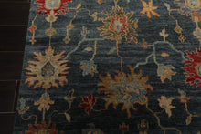7x9 Navy, Gold, Coral Color Hand Knotted Oushak Wool Transitional Oriental Rug