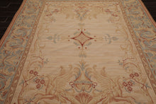 8x10 Beige, Slate, Rose Color Hand Woven French Aubusson Needlepoint  Wool Traditional Oriental Rug