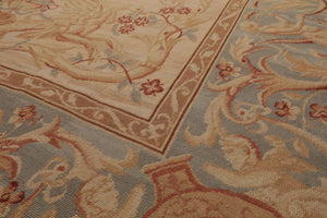 8x10 Beige, Slate, Rose Color Hand Woven French Aubusson Needlepoint  Wool Traditional Oriental Rug