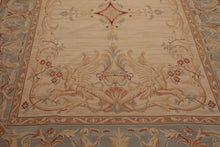8x10 Beige, Slate, Rose Color Hand Woven French Aubusson Needlepoint  Wool Traditional Oriental Rug