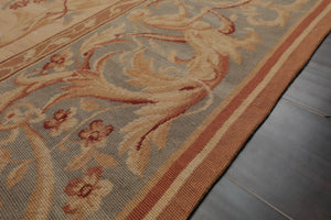 8x10 Beige, Slate, Rose Color Hand Woven French Aubusson Needlepoint  Wool Traditional Oriental Rug