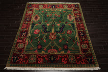 8x10 Green, Maroon, Lime Color Hand Knotted Tibetan Wool Arts & Crafts Oriental Rug