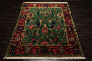 8x10 Green, Maroon, Lime Color Hand Knotted Tibetan Wool Arts & Crafts Oriental Rug