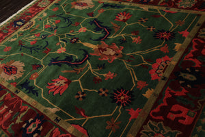 8x10 Green, Maroon, Lime Color Hand Knotted Tibetan Wool Arts & Crafts Oriental Rug