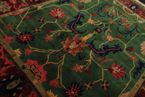 8x10 Green, Maroon, Lime Color Hand Knotted Tibetan Wool Arts & Crafts Oriental Rug