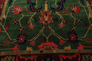 8x10 Green, Maroon, Lime Color Hand Knotted Tibetan Wool Arts & Crafts Oriental Rug