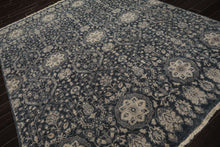 6x9 Navy, Gray, Aqua Color Hand Knotted Agra Wool Transitional Oriental Rug
