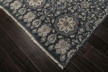 6x9 Navy, Gray, Aqua Color Hand Knotted Agra Wool Transitional Oriental Rug