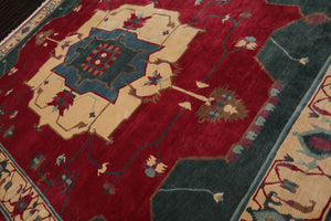 9x12 Ruby, Red, Ivory Color Hand Knotted Tibetan Wool Arts & Crafts Oriental Rug