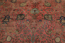 Oversize Antique Rose, Navy, Brown Color Hand Knotted Sarouk Wool Traditional Oriental Rug