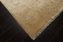 8x10 Beige, Brown, Celadon Gold Color Hand Knotted Oushak Wool Traditional Oriental Rug