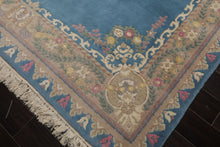 8x10 Baby Blue, Beige, Rose Color Hand Knotted French Aubusson Savonnerie Wool Traditional Oriental Rug