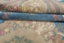 8x10 Baby Blue, Beige, Rose Color Hand Knotted French Aubusson Savonnerie Wool Traditional Oriental Rug