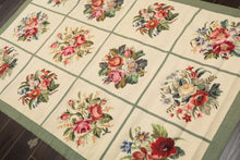 4x6 Ivory, Sage, Red Color Hand Woven Portugese Needlepoint Wool Traditional Oriental Rug