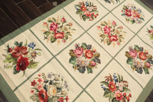 4x6 Ivory, Sage, Red Color Hand Woven Portugese Needlepoint Wool Traditional Oriental Rug