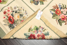 4x6 Ivory, Sage, Red Color Hand Woven Portugese Needlepoint Wool Traditional Oriental Rug